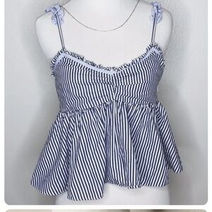 ZARA TRF ruffled strap  stripped V chest flowy summer casual babydoll top XS